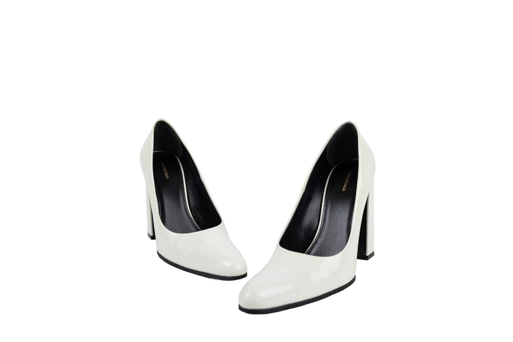 Balenciaga White Patent Architectural Pumps Size 37
